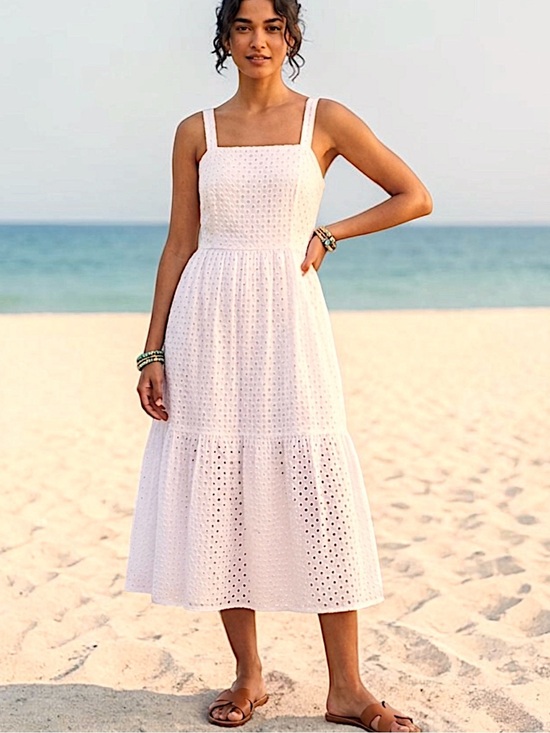 Vince Camuto Dresses & Skirts - Vince Camuto Eyelet Sundress White Cotton Classic Square Neck Dress Lined 16